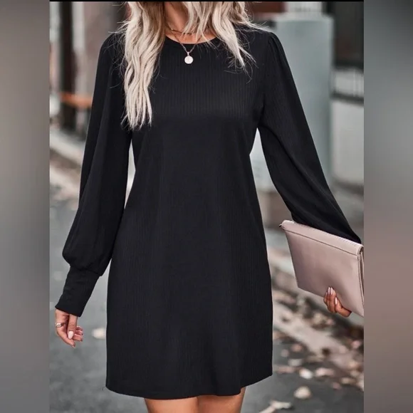 SHEIN | Dresses | 32 Womens Black Solid Black Bishop Sleeve T Dress Shein  Nwot Xl | Poshmark
